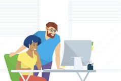 Povos criativos do escritório que trabalham com computador ilustração stock Povos criativos do escritório que trabalham com computador ilustração stock