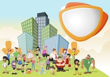 Povos dos desenhos animados no parque verde na cidade ilustração do vetor Povos dos desenhos animados no parque verde na cidade ilustração do vetor