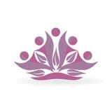 Povos felizes das folhas do roxo dos trabalhos de equipa do logotipo em torno do vetor ilustração royalty free Povos felizes das folhas do roxo dos trabalhos de equipa do logotipo em torno do vetor ilustração royalty free