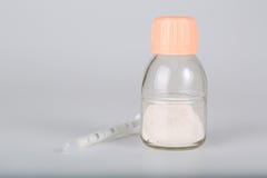 bottle powder glass antibiotic children syringe antibiotics spoon