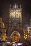Powder tower in Prague at night royalty free stock photography Powder tower in Prague at night royalty free stock photography