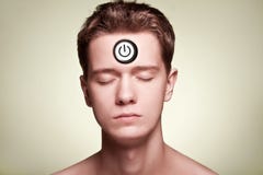 Power button in the forehead royalty free stock photography Power button in the forehead royalty free stock photography