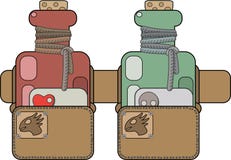Poção e veneno de amor nos sacos em sua correia ilustração stock Poção e veneno de amor nos sacos em sua correia ilustração stock