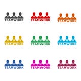 Pracy zespołowej pojęcie z sukces drużynowej ikony lub logo ludźmi, koloru set ilustracja wektor Pracy zespołowej pojęcie z sukces drużynowej ikony lub logo ludźmi, koloru set ilustracja wektor
