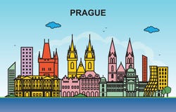 Prague City Tour Cityscape Skyline Colorful Illustration stock illustration Prague City Tour Cityscape Skyline Colorful Illustration stock illustration