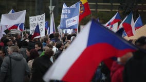 PRAGUE, CZECH REPUBLIC, NOVEMBER 17, 2015: Demonstration against Islam and immigrants, refugees stock footage PRAGUE, CZECH REPUBLIC, NOVEMBER 17, 2015: Demonstration against Islam and immigrants, refugees stock footage