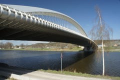Prague Troja bridge - river view - modern architecture, bowstring arch bridge on Vltava river royalty free stock image Prague Troja bridge - river view - modern architecture, bowstring arch bridge on Vltava river royalty free stock image