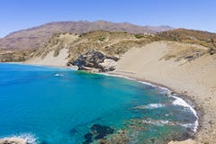Praia de Agios Pavlos St Paul Sandhills na ilha da Creta, Grécia foto de stock Praia de Agios Pavlos St Paul Sandhills na ilha da Creta, Grécia foto de stock