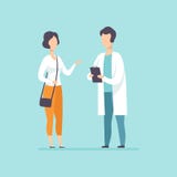 Praktikerdoktor som råder den kvinnliga patienten i medicinsk kontors-, medicinsk behandling- och sjukvårdbegreppsvektor royaltyfri illustrationer Praktikerdoktor som råder den kvinnliga patienten i medicinsk kontors-, medicinsk behandling- och sjukvårdbegreppsvektor royaltyfri illustrationer