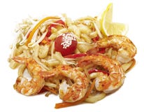 Prawns stir fried with noodles Royalty Free Stock Image Prawns stir fried with noodles Royalty Free Stock Image