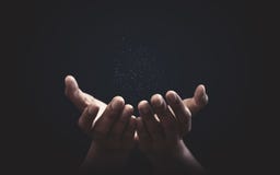 Praying hands with faith in religion and belief in God on blessing background. Power of hope or love and devotion