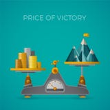 Precio del concepto del vector de la victoria en estilo plano con el pico de montaña stock de ilustración Precio del concepto del vector de la victoria en estilo plano con el pico de montaña stock de ilustración