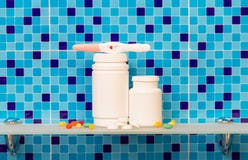 Pregnancy test with pills Royalty Free Stock Photo Pregnancy test with pills Royalty Free Stock Photo