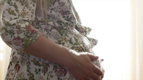 Pregnant Women Caressing Her Belly Slow Motion Bright ...