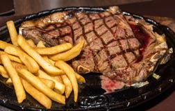 Premium American Prime Rib Steak With French Fries Stock Image