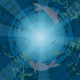 prentbriefkaar De verbindingen en de vissen zwemmen in een cirkel in het overzees Vector illustratie royalty-vrije illustratie prentbriefkaar De verbindingen en de vissen zwemmen in een cirkel in het overzees Vector illustratie royalty-vrije illustratie
