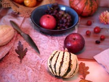 Preparación del postre de la calabaza, de la fruta y del chocolate para un dinne estacional festivo fotos de archivo Preparación del postre de la calabaza, de la fruta y del chocolate para un dinne estacional festivo fotos de archivo
