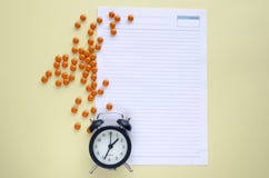 Prescription medications and hours, eat pills on time, write down on paper. copy space stock photos Prescription medications and hours, eat pills on time, write down on paper. copy space stock photos