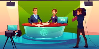 Presentadores de las noticias en vector del estudio de la televisión libre illustration Presentadores de las noticias en vector del estudio de la televisión libre illustration