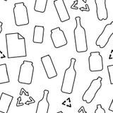 Preto e branco recicle o lixo: teste padrão sem emenda plástico do conceito da ecologia dos materiais do papel de vidro e do meta ilustração stock Preto e branco recicle o lixo: teste padrão sem emenda plástico do conceito da ecologia dos materiais do papel de vidro e do meta ilustração stock