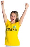 Pretty football fan in brasil t-shirt Royalty Free Stock Photos Pretty football fan in brasil t-shirt Royalty Free Stock Photos