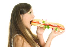 Pretty Girl Eating A Big Hamburger Royalty Free Stock Images