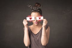Pretty girl holding paper with red heart drawing royalty free stock image Pretty girl holding paper with red heart drawing royalty free stock image