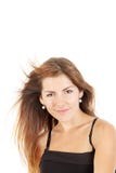 Pretty girl with tousled hair in the wind stock photo Pretty girl with tousled hair in the wind stock photo