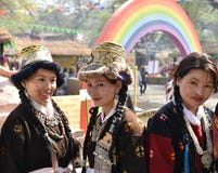 Pretty girls in traditional Indian Tribal dresses and enjoying the fair