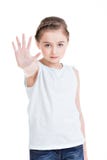 Pretty little girl requiring stop with her hand. stock image Pretty little girl requiring stop with her hand. stock image