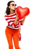 Pretty Mixed Race Girl Holding Red Heart Balloon Stock Photos Pretty Mixed Race Girl Holding Red Heart Balloon Stock Photos