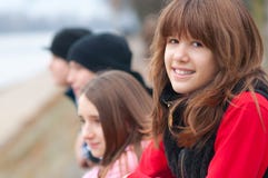 Pretty Smiling Girl Having Fun With Friends Stock Photography Pretty Smiling Girl Having Fun With Friends Stock Photography