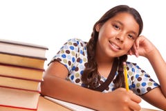 Pretty Smiling Hispanic Girl Studying royalty free stock photo Pretty Smiling Hispanic Girl Studying royalty free stock photo