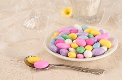 Pretty Table Setting for a Party with Candy stock images Pretty Table Setting for a Party with Candy stock images