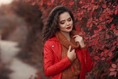 Pretty Woman autumn outdoor portrait. Young beautiful brunette i royalty free stock photos Pretty Woman autumn outdoor portrait. Young beautiful brunette i royalty free stock photos