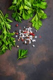 Prezzemolo, sale e pepe Priorità bassa culinaria fotografia stock libera da diritti Prezzemolo, sale e pepe Priorità bassa culinaria fotografia stock libera da diritti