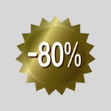Discounted Price Tag, `80% off`. Price tag, `80% off` discount sticker. Golden vector label design on isolated background stock illustration Discounted Price Tag, `80% off`. Price tag, `80% off` discount sticker. Golden vector label design on isolated background stock illustration
