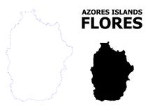 Prickig översikt för vektorkontur av Azores - den Flores ön med namn royaltyfri illustrationer Prickig översikt för vektorkontur av Azores - den Flores ön med namn royaltyfri illustrationer