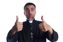 Priester mit den Daumen herauf Fingerhände unterzeichnen lizenzfreies stockfoto Priester mit den Daumen herauf Fingerhände unterzeichnen lizenzfreies stockfoto