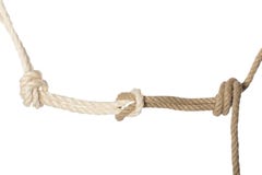 Primer del nodo o del nudo de una cuerda blanca y marrón aislada encendido imágenes de archivo libres de regalías Primer del nodo o del nudo de una cuerda blanca y marrón aislada encendido imágenes de archivo libres de regalías