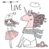 Princesa del garabato con unicornio libre illustration Princesa del garabato con unicornio libre illustration