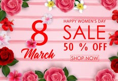 8 March Happy Women`s Day sale banner with paper flowers vector illustration 8 March Happy Women`s Day sale banner with paper flowers vector illustration