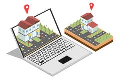 Isometric concept of selling a home online marketing for web banners, isolated in white background, vector illustration royalty free illustration Isometric concept of selling a home online marketing for web banners, isolated in white background, vector illustration royalty free illustration