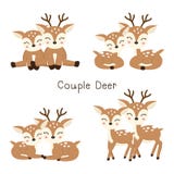 Set of cute couple dear in cartoon style. vector illustration Set of cute couple dear in cartoon style. vector illustration