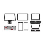Monitor keyboard notebook computer smartphone tablet silhouette logo concept stock illustration Monitor keyboard notebook computer smartphone tablet silhouette logo concept stock illustration