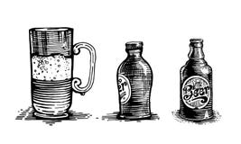 Glass beer mug and beer bottle, vector objects stock illustration Glass beer mug and beer bottle, vector objects stock illustration