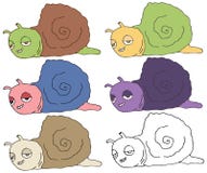 Print cartoon doodle happy snail monster color set hand draw vector illustration Print cartoon doodle happy snail monster color set hand draw vector illustration