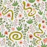 Snakes and flowers. Cute childish fabric design. Vector seamless pattern in hand drawn style. Ethnic background. vector illustration Snakes and flowers. Cute childish fabric design. Vector seamless pattern in hand drawn style. Ethnic background. vector illustration