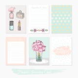 Printable śliczny set napełniacz karty z kwiatami, makeup, biżuteria royalty ilustracja Printable śliczny set napełniacz karty z kwiatami, makeup, biżuteria royalty ilustracja