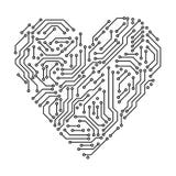 Printed circuit board black and white heart shape computer technology, vector stock illustration Printed circuit board black and white heart shape computer technology, vector stock illustration